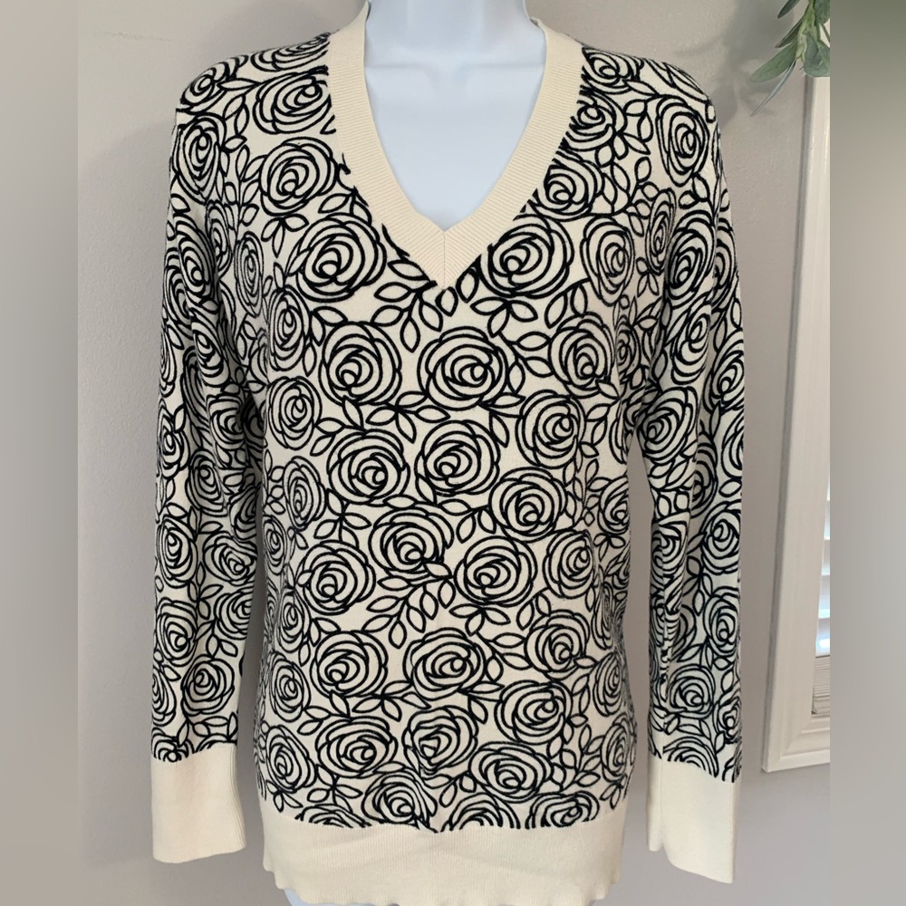 GAP Cream and Black Floral Sweater